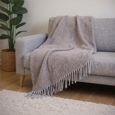 HomeRoots 55" X 70" Taupe And Gray Cotton Blend Woven Checkered Plush Throw Blanket with Fringe