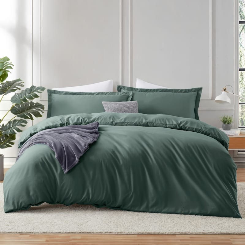 Emperyan 3 Piece Duvet Cover Sets, Soft Double Brushed Duvet Covers with Button Closure - Forest Green - Queen - 3 Piece