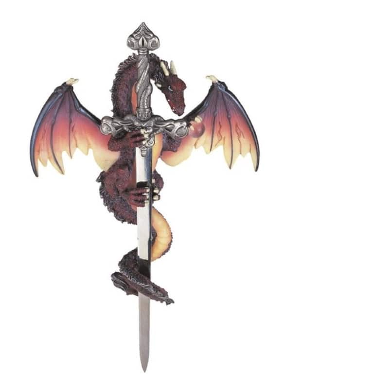 Q-Max 11"H Brown Dragon with Sword Wall Plaque Décor Figurine