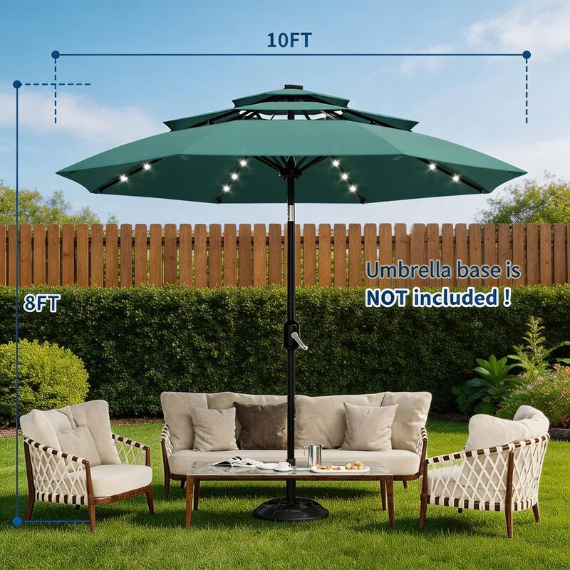3-Tier Solar Patio Umbrella, with LED Lights and Vents