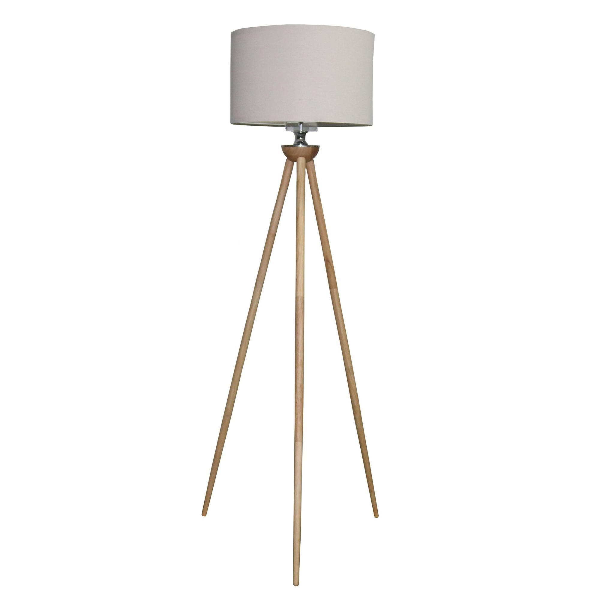 Minimalist high three-legged wooden bar floor lamp