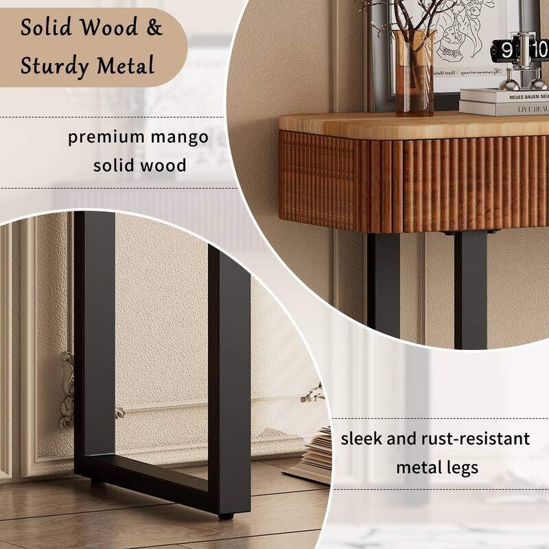 Solid Wood Console Table 40-Inch Fluted Entryway Table with 2 Storage Drawers and Metal Legs for Entryway Hallway Living Room