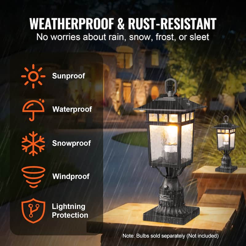 2 Pack Dusk to Dawn Outdoor Post Light, Waterproof Lamp Post Light Fixtures with Pier Mount Base Glass Shade