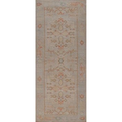 Hand Knotted Oriental 100% Wool Carpet Transitional Geometric Beige & Ivories Oushak Runner Rug - 8' 2'' X 2' 8''