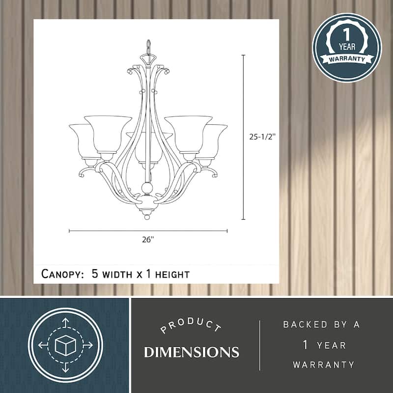 Monrovia 5 Light Brushed Nickel Chandelier White Glass - 26-in W x 25.5-in H x 26-in D