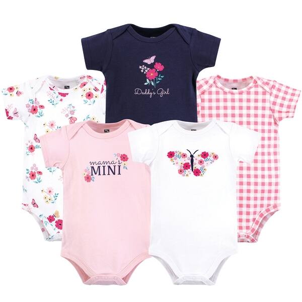 slide 1 of 1, Hudson Baby Infant Girl Cotton Bodysuits, Bright Butterfly Floral 0-3 Months - Bright Butterfly Floral