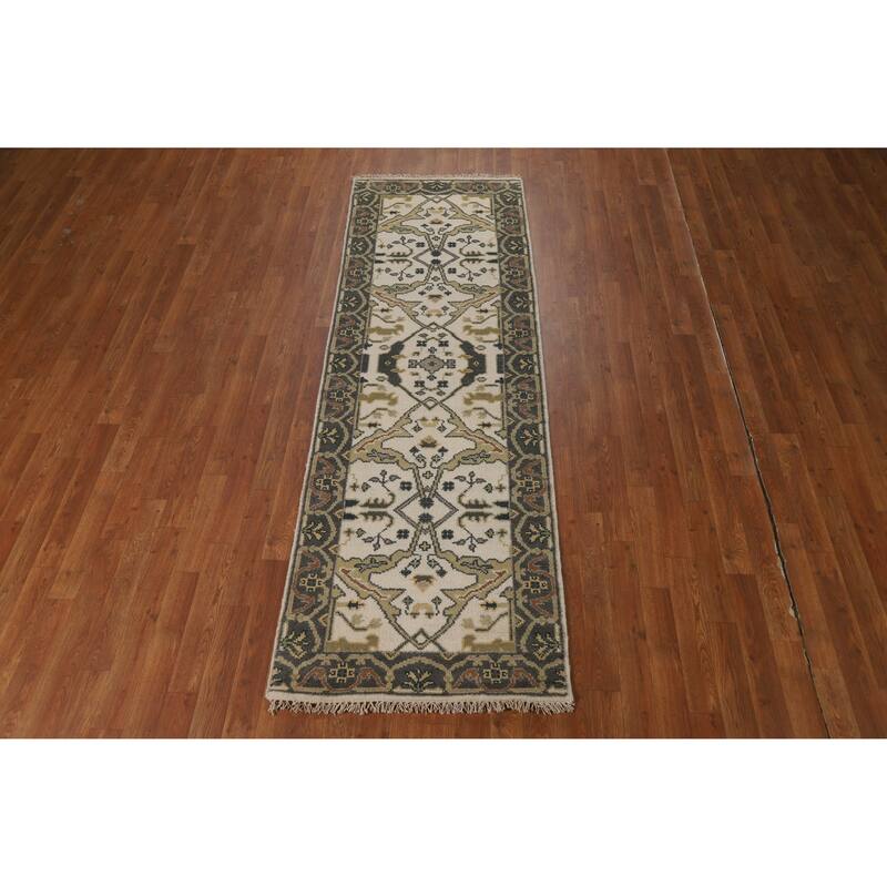 Ivory Oushak Oriental Runner Rug Handmade Wool Carpet - 2'7"x 7'11"
