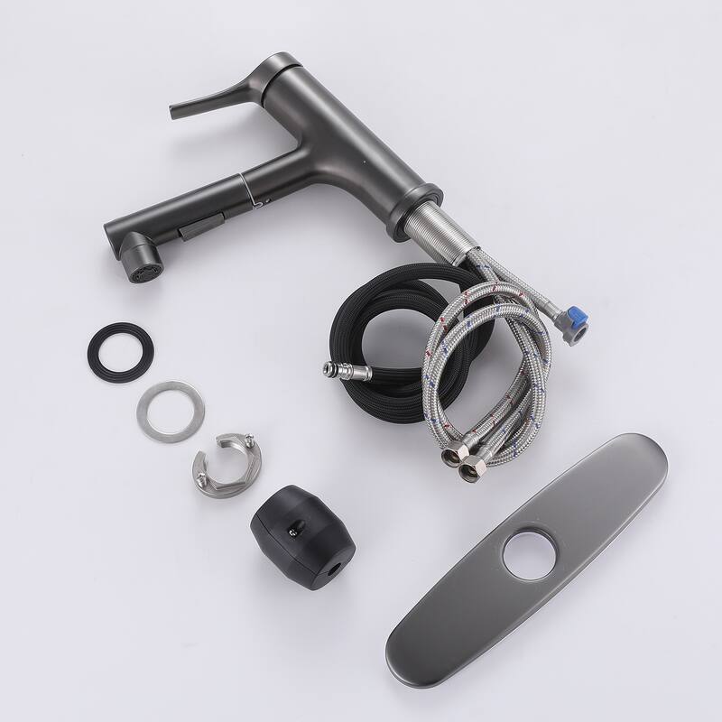 7.8" H Single-Handle Bathroom Sink Faucets with Pull Out Sprayer, Single Hole Vessel Faucet With Deck Plate
