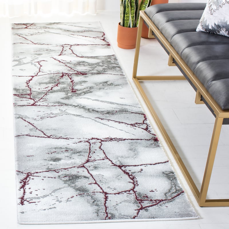 SAFAVIEH Craft Miyase Modern Abstract Rug - 2'3" x 10' Runner - Grey/Wine