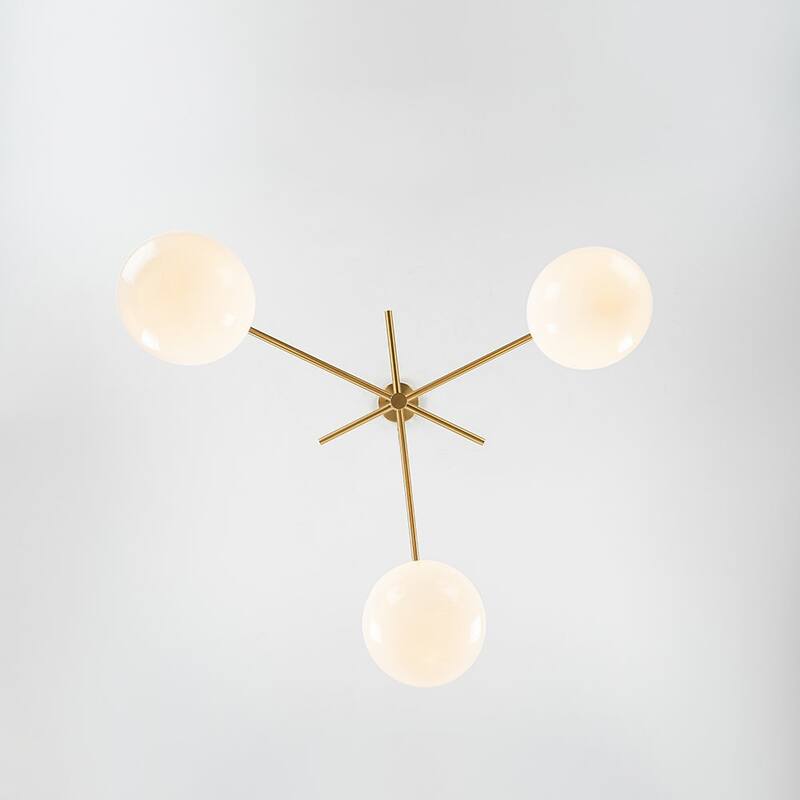 Mid-Century 3-Light White Glass Bubble Linear Sputnik Chandelier