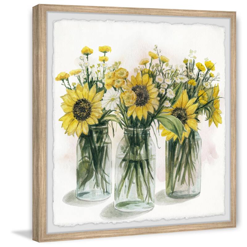 Sunflowers In Glass Jars II Framed Painting Print - Home Wall Art Decor
