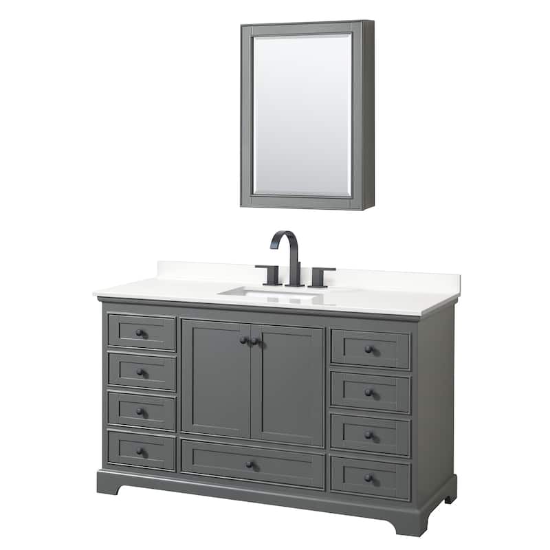 Deborah 60-inch Single Vanity, Quartz Top, Medicine Cabinet - Dark Gray, Black Trim, White Quartz Top