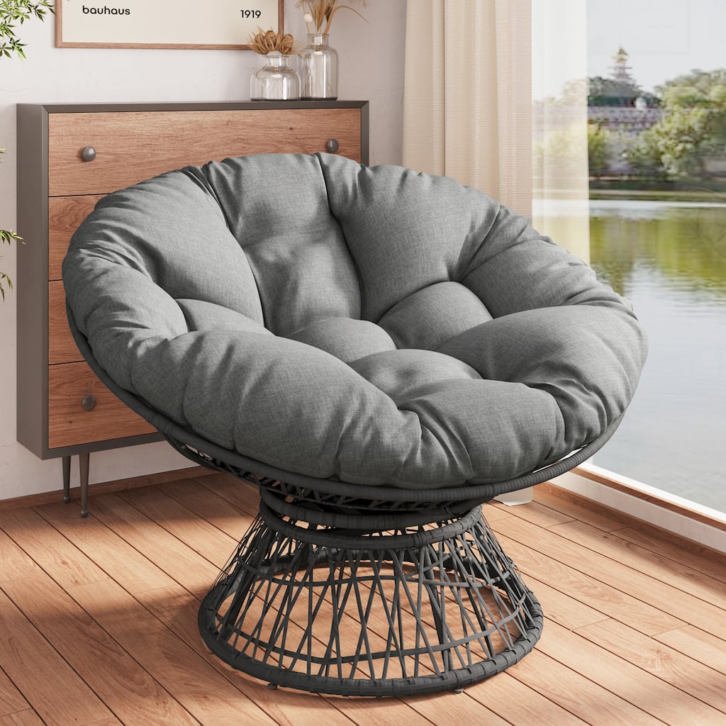 41.5" Ergonomic Wicker Swivel Chair with Cloud Thick Density Fabric Cushion, 3-proof Cover,High Capacity Iron Frame