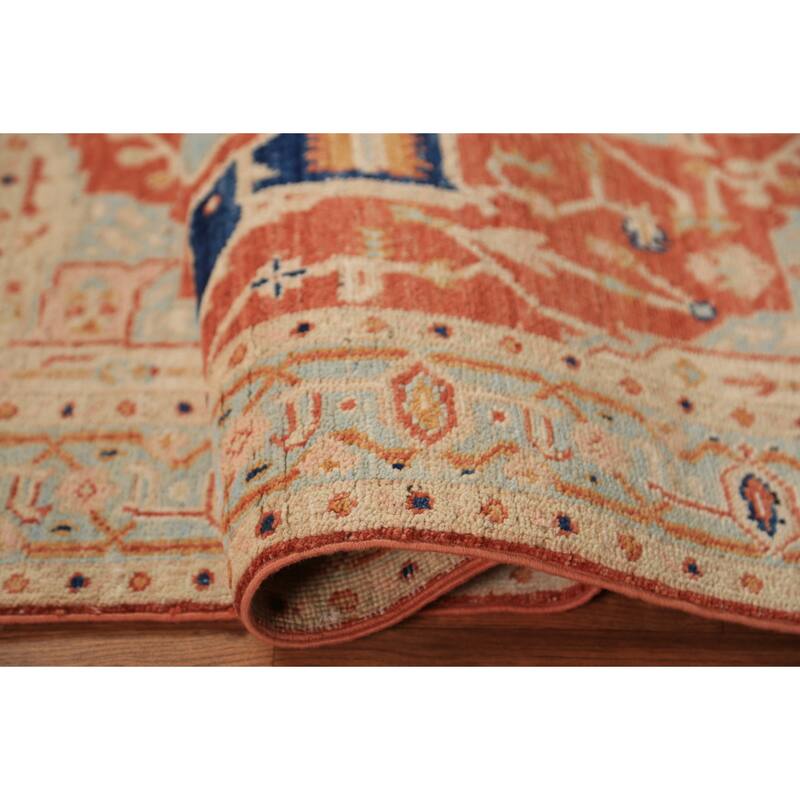 Orange Vegetable Dye Heriz Serapi Rug Hand-Knotted Wool Carpet - 3'1"x 4'10"