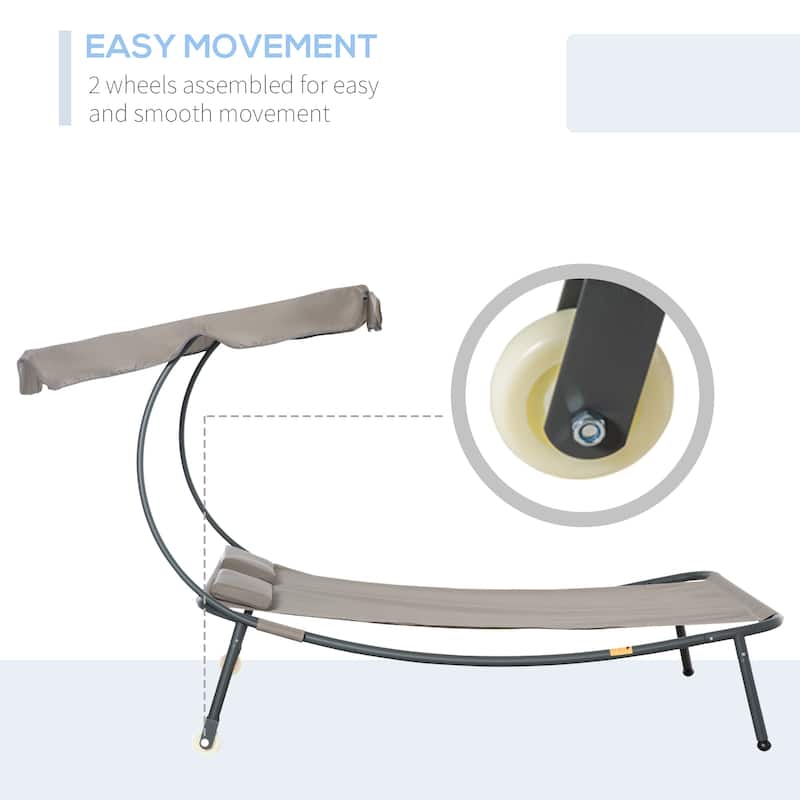 Outsunny Patio Double Chaise Lounge Chair, Outdoor Wheeled Hammock Daybed with Adjustable Canopy and Pillow