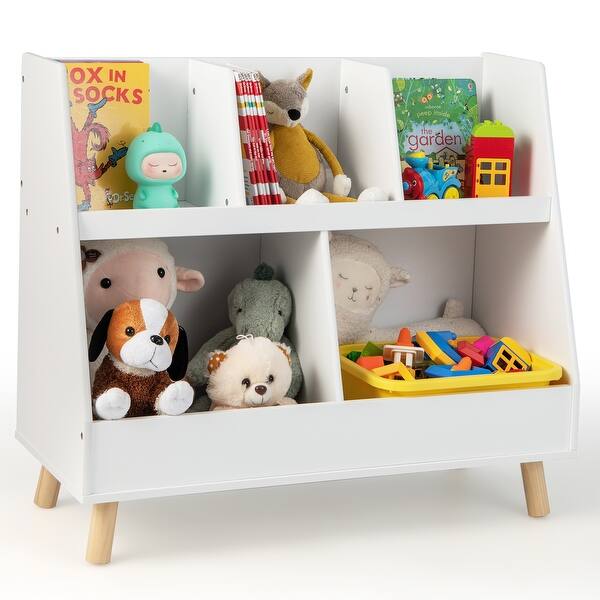 slide 2 of 10, Costway 5-Cube Kids Bookshelf and Toy Organizer Wooden Storage - See Details White - See Details