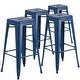 preview thumbnail 4 of 18, Distressed Metal Indoor-Outdoor 30-inch Backless Barstool (Set of 4) Antique Blue