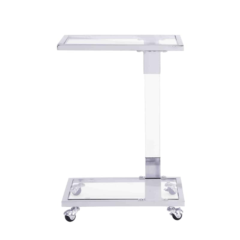 C-Shape Square Acrylic Side Table Sofa Table with Glass Top and Metal Base - 17.72"L×12.6"W×25.35"H