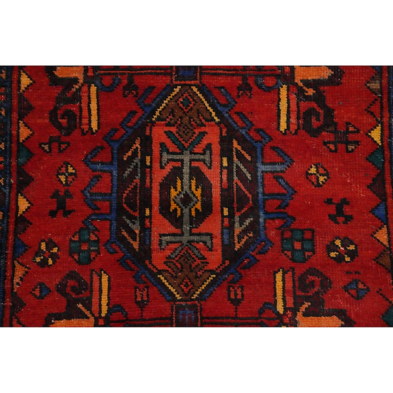 Hand Knotted Oriental 100% Wool Carpet Traditional Geometric Oranges & Rust Heriz Runner Rug - 14' 9'' X 3' 0''