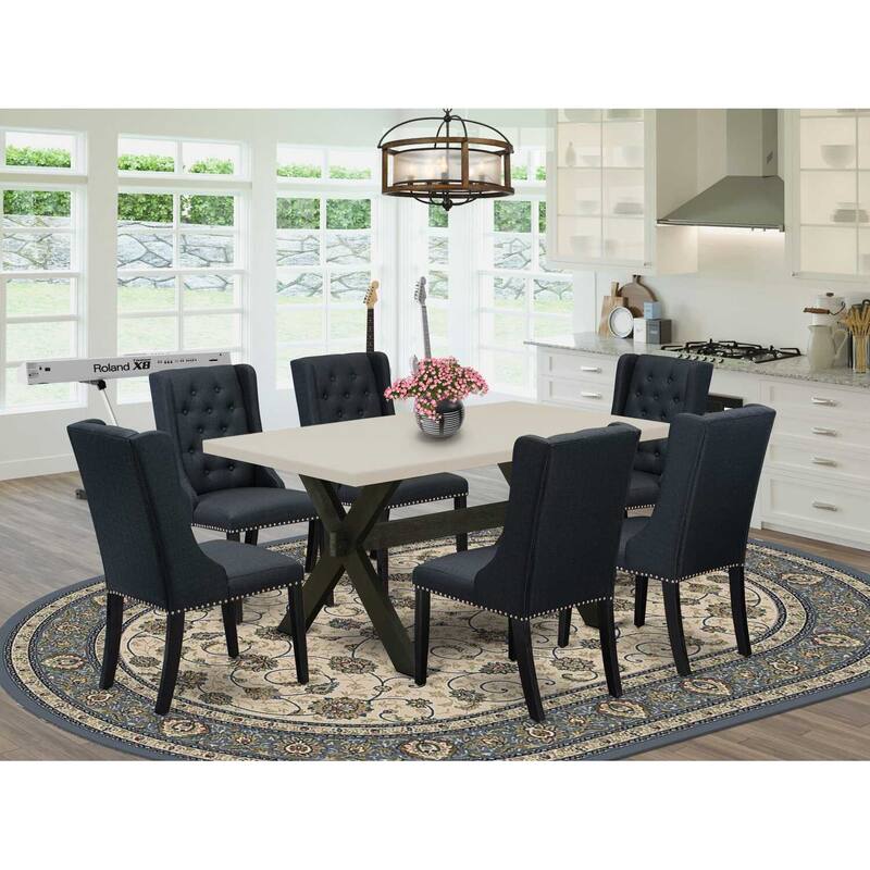 HomeStock 7-Piece Rectangle Natural Oak Finish Solid Wood Top Dining Table with 6 Parson Chairs