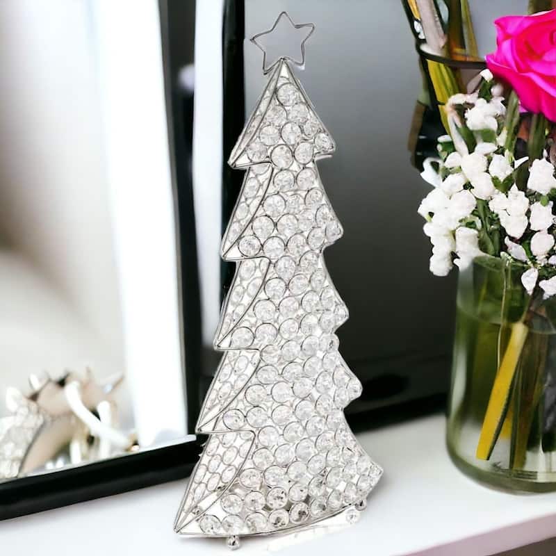 HomeRoots 16" Silver Faux Crystal Christmas Figurine - 4' X '16' X '8 - 4' X '16' X '8