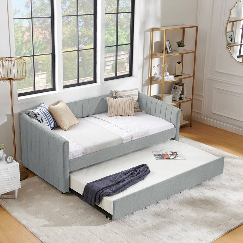 Daybed with Trundle Upholstered Tufted Sofa Bed