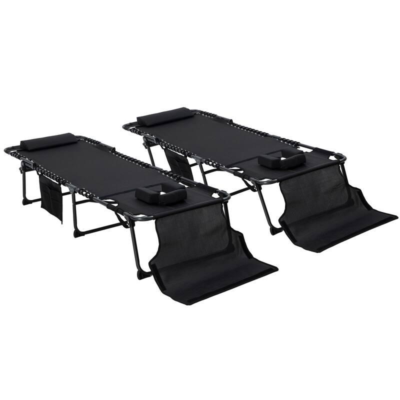 Folding recliner with side pockets, headrest and reading hole - Black