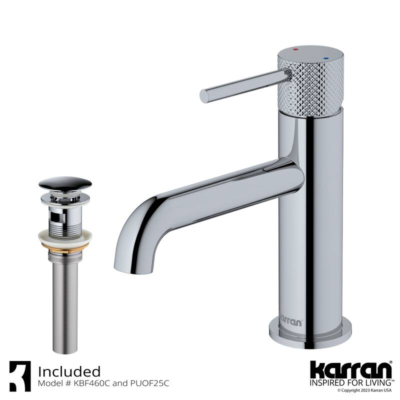 Karran Tryst KBF460 Single-Handle Single Hole Basin Bathroom Faucet with Matching Pop-up Drain - Chrome