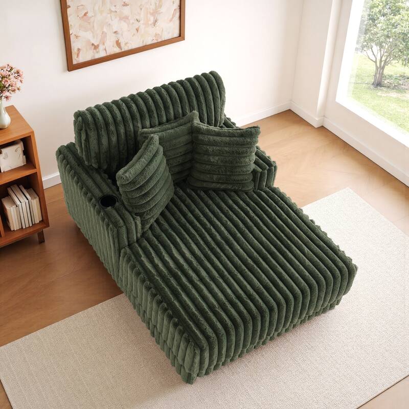 42"W Upholstered Chaise Lounge Sofa Bed with Pillow and Cup Holder