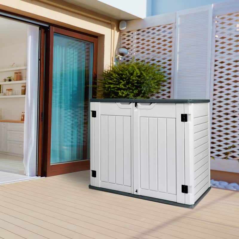 Gray White HDPE Water-Resistant Outdoor Deck Box