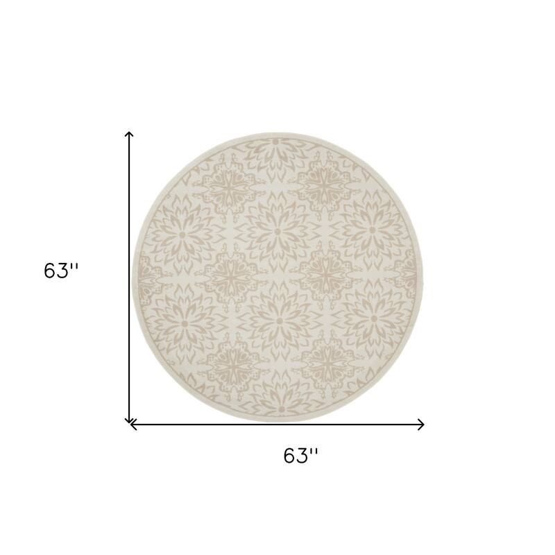 Beri Power Loomed Geometric Floral Traditional Non Skid Stain Resistant Area Rug By HomeRoots - 63' X '63' X '0.5
