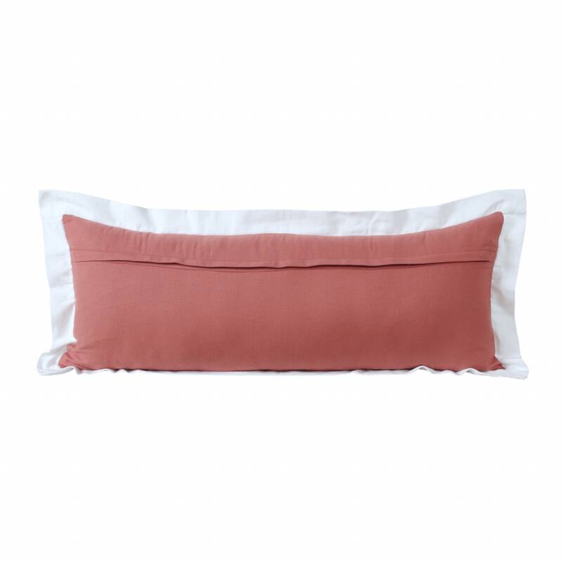 HomeRoots 14" X 36" Deep Coral And White 100% Cotton Geometric Zippered Pillow