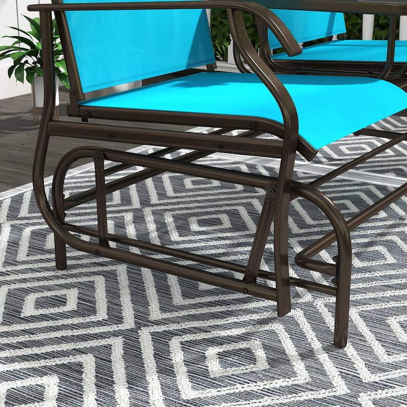 Outsunny 2-Person Outdoor Glider Bench w/ Center Table, Steel Frame for Backyard Garden Porch, Beige