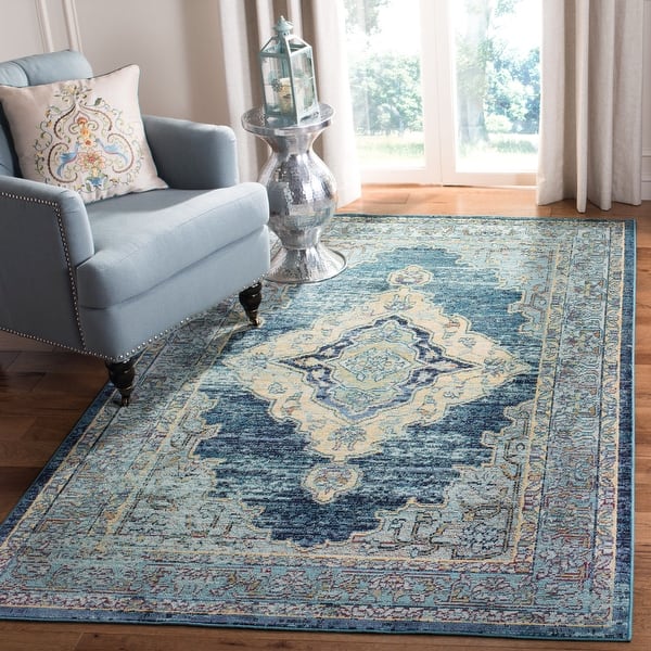 slide 2 of 20, SAFAVIEH Crystal Gladyce Vintage Boho Oriental Area Rug 3' x 5' - Blue/Yellow