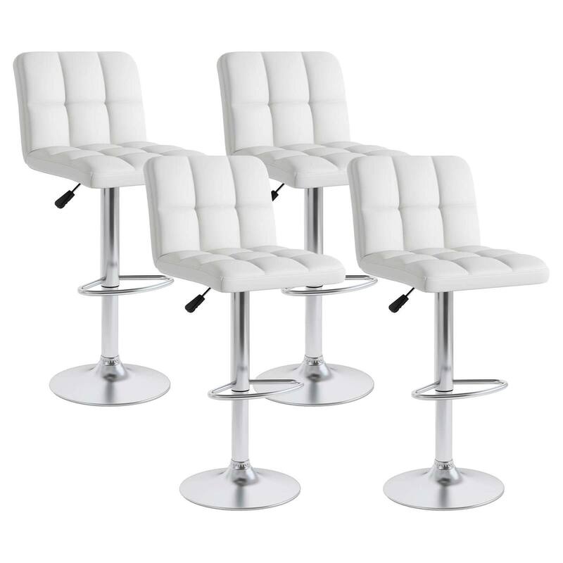2/4PCS Bar Stools Modern Upholstered Barstools w/Sturdy Footrest - White - Set of 4