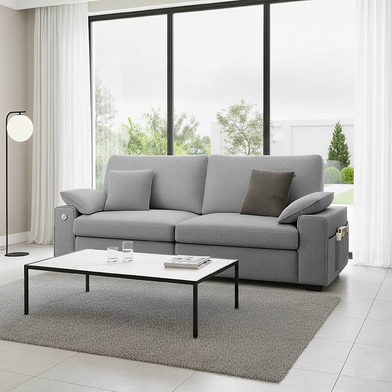 Oversized Modern Loveseat Upgraded Extra Wide 2 Seater Couch USB/Type-C Charging - Grey