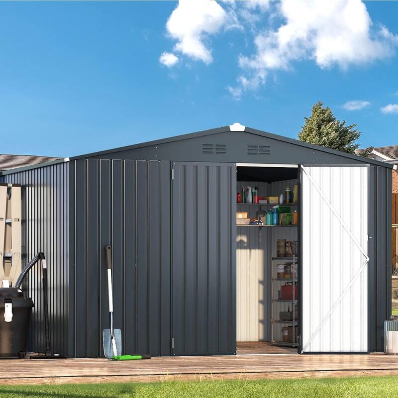 AECOJOY Outdoor Extra Large Storage Metal Shed with Lockable Doors