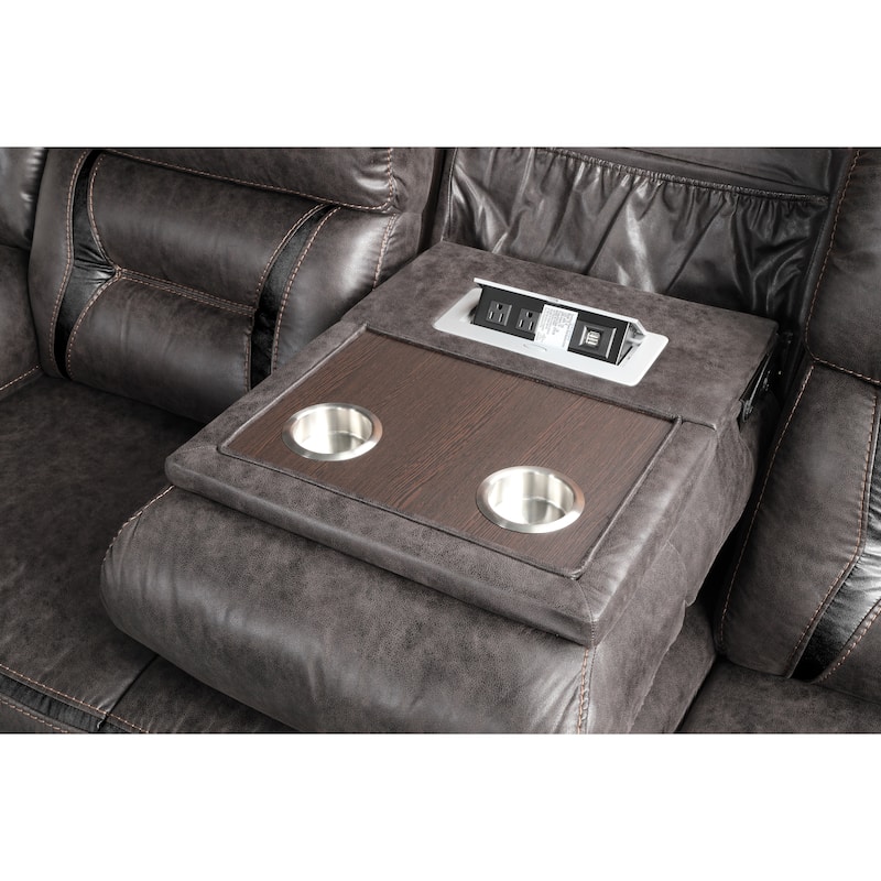 Roundhill Furniture Elkton Manual Motion Reclining Sofa with Storage Console