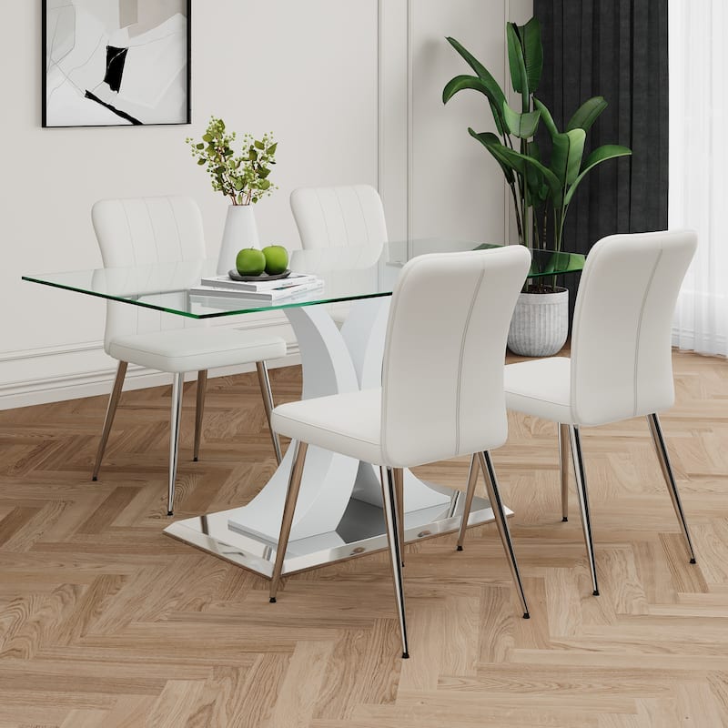 Modern Style Glass Table,Dining Chair Set, Electroplated Chair Legs, Suitable For Restaurant Kitchens(Set of 5)
