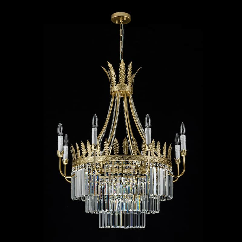 12-Light 3-Tier Mid-Century Modern Glam Gold Retro Large Crystal Chandelier for Living Room - 30.7 in. W x 37.4 in. H