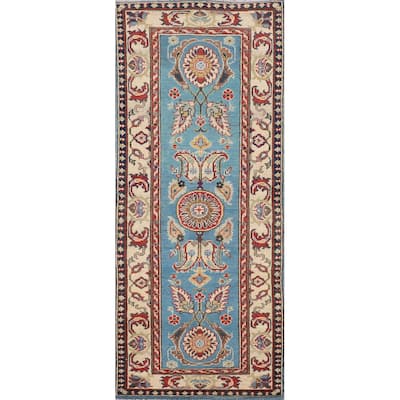 Light Blue Kazak Runner Rug Hand-Knotted Wool Carpet - 2'1" x 5'8"