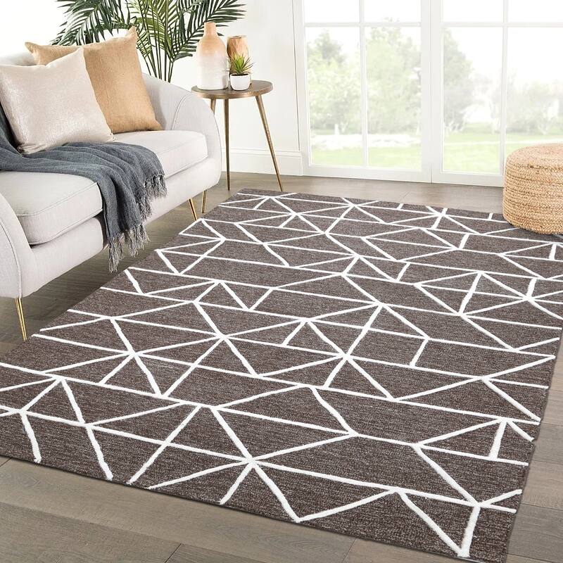 George Towne Living Mirage Luxury Handmade Modern Modular Wool Area Rug - 8'x10' - Brown/Cream
