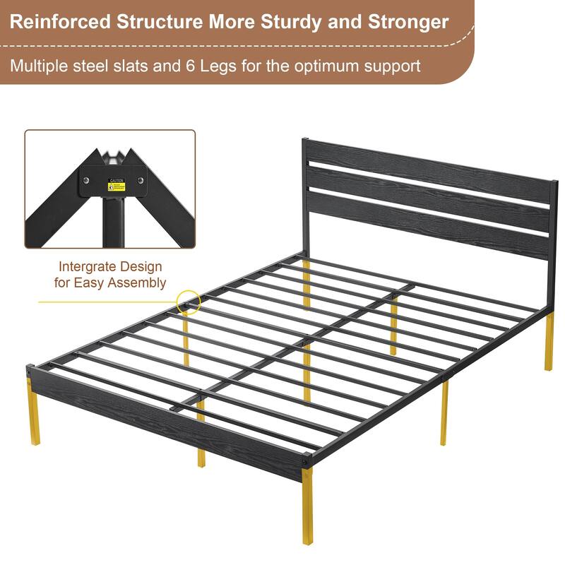 VECELO Industrial Wood Bed Frame with Headboard, Twin Size Beds/Full Size Beds/Queen Size Beds