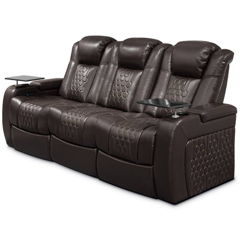Roomfitters 86.6" Power Recliner 3-Piece Set, Top-Grain Nappa Leather, 34-Color RGB LED & USB-C Charging, Coffee