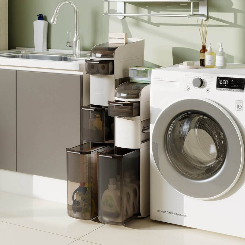 Costway 4-Tier Narrow Bathroom Storage Cabinet with Drawers Tissue Box - See Details