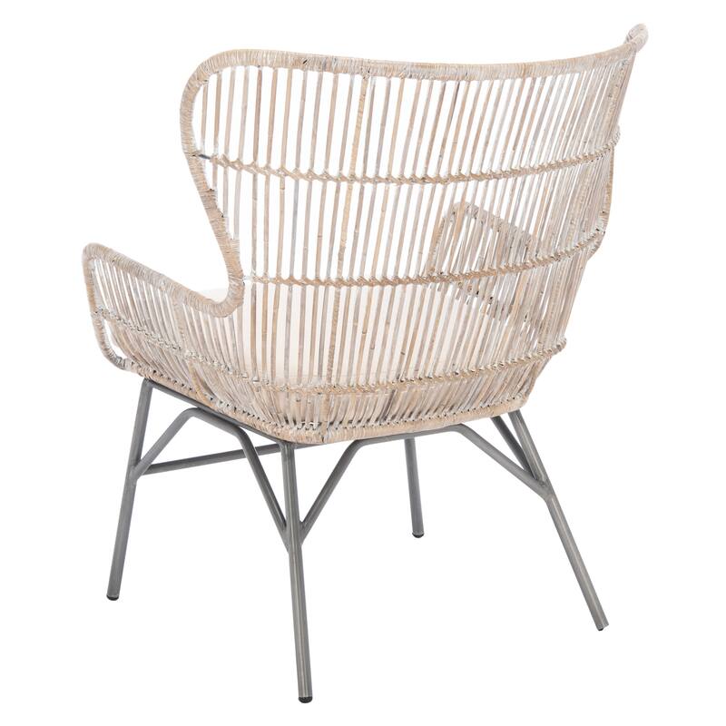 SAFAVIEH Norah Rattan Accent Chair with Cushion - 28.4" W x 25.2" L x 34.3" H - 28Wx25Dx34H