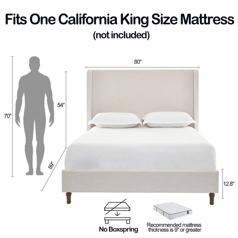 Tall Headboard Upholstered Bed/54" High Headboard/Elegant Simplicity/No Box Spring Needed/Easy Assembly/California King