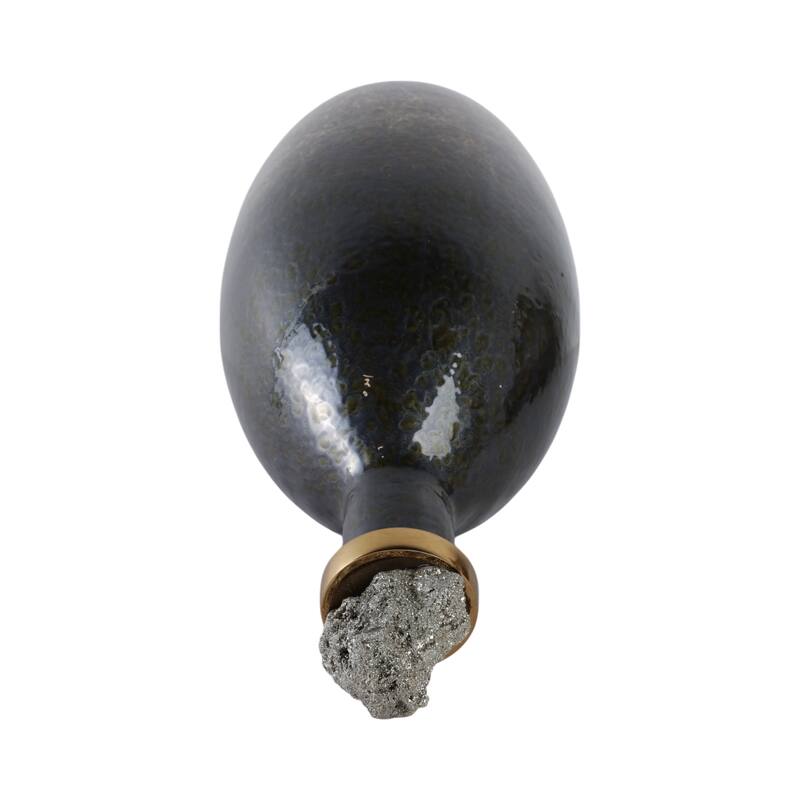 Glass Decorative Vase Metal Brass Accents with Sculptural Topper