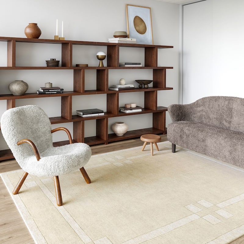 Rune Bordered Wool-Blend Area Rug - 4' x 6' - Cream