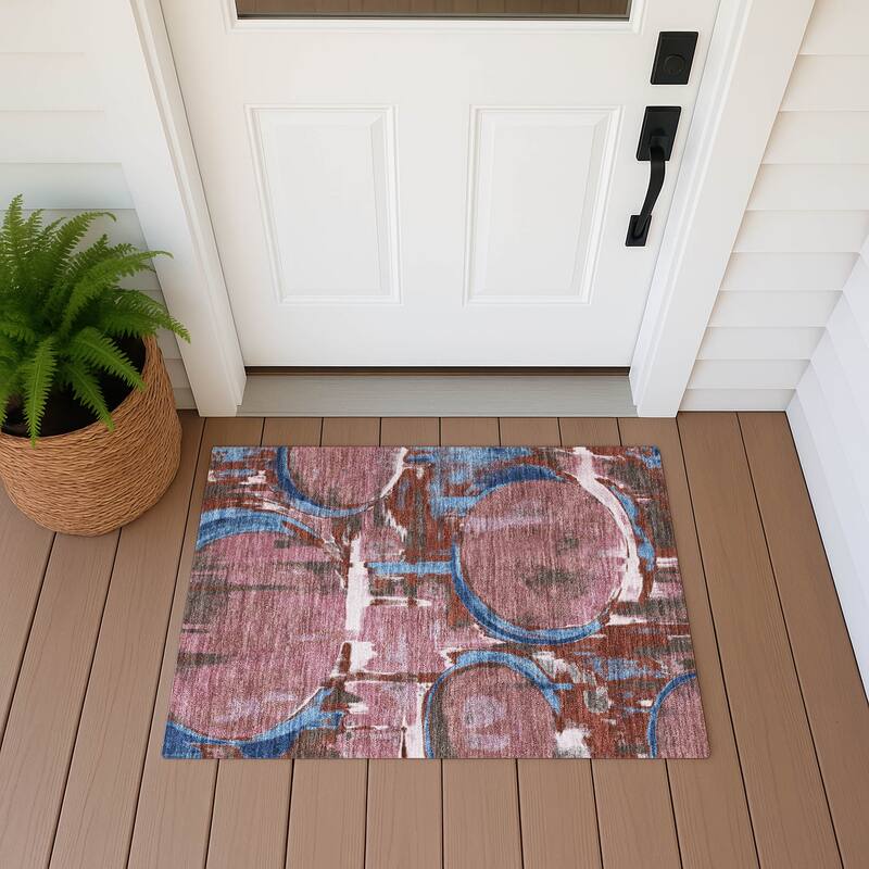 Machine Washable Indoor/ Outdoor Modern Erie Chantille Rug - Merlot - 1'8" x 2'6"